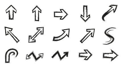 Collection of hand-drawn arrow icons with various directions for design and navigation elements
