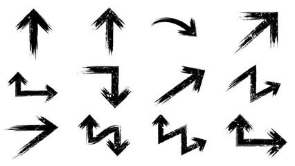 Set of Grungy Arrows Directional Elements for Design and Navigation, Isolated on White