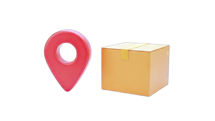 Delivery Location Concept: Package and Map Pin on White