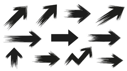 Collection of black arrows with various styles for direction and navigation elements on a white background