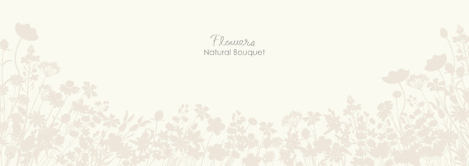 ナチュラルでシックな草花シルエットの背景イラスト