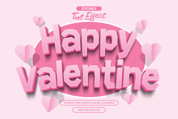 Happy valentine editable text effect with 3d pink text style