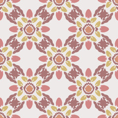 Ikat seamless background pattern with a variety of multicolored lines in a brown theme. Design for tiles, pottery, textiles, and wallpaper. Ikat motif pattern.