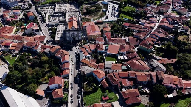aerial view of Igreja Matriz de Valongo Portugal framed by dense rooftops