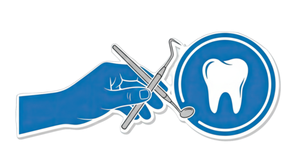 Dental Hand Holding Tools Near Tooth Icon