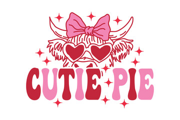 Valentine Cutie Pie Cute Skull with Bow Funny Aesthetic Typography T-shirt Design
