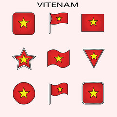 Vietnam flag icons various shapes and styles national 