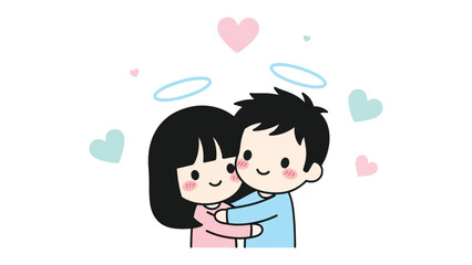 Eternal Embrace: A tender moment of togetherness depicted through an illustration, showing an embrace with hearts floating around the figures, evoking feelings of love and affection.