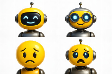 Fototapeta premium Emotional Robots: A quartet of expressive robots, each embodying a distinct emotion, captivates with their simple yet profound communication through design and demeanor.