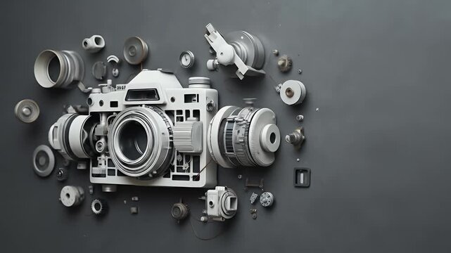 Deconstructed Vintage Camera: Exploring the Intricacies of Photographic Technology Components