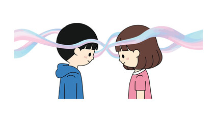 Connection of Two: An illustration capturing the essence of a serene bond, depicted by the gentle meeting of two individuals, conveying a sense of unity and deep understanding.