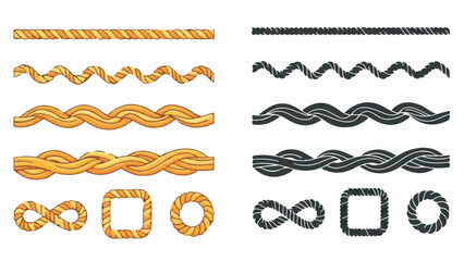 Cartoon vector set of gold and black rope borders, braided frames, and nautical knots © graphic design value