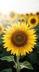 Fototapeta premium Close up of a bright yellow sunflower in a field