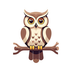 Charming Owl Illustration Perched on a Branch - Adorable Cartoon Bird