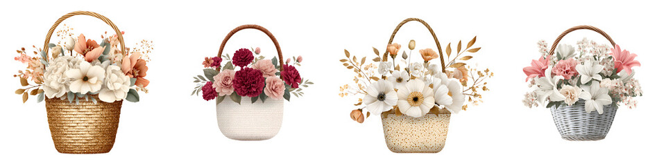 Obraz premium Floral Basket Bouquets: Watercolor Flower Arrangements Set