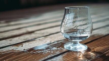 grappa. Crystal clear grappa in a glass with morning dew on a rustic surface. bar promotions, beverage menus, designed for product packaging and bar promotions, enhances appetite appeal.
