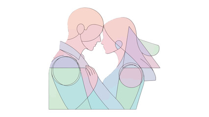 Bridal Embrace: An abstract illustration showcasing the tender moment of a bride and groom's affectionate embrace. A symbolic representation of unity.
