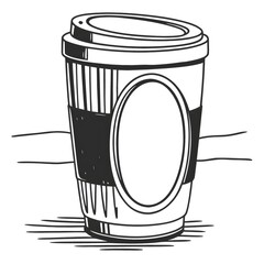  Angled Mug with Lid and Blank Oval Label — Elegant Minimalist Line Art Vector Illustration