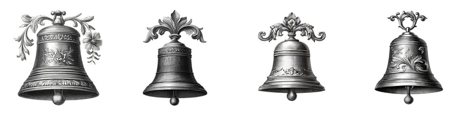 Obraz premium Ornate Antique Bells, Engraved Design Set