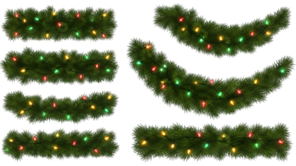 Christmas garland with colorful lights on transparent background
