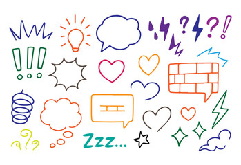 Manga Expression Icons &ndash; Comic Emotion & Motion Elements, Hand Drawn Speech Bubbles, Stars, Lightning & Sound Symbols Vector Set