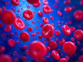 Healthy red blood cells flowing smoothly within a blue vein under magnification,, science, microscopic
