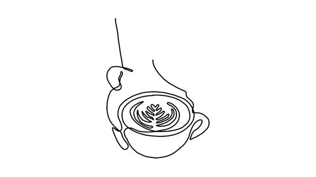 Continuous line animation of coffee latte