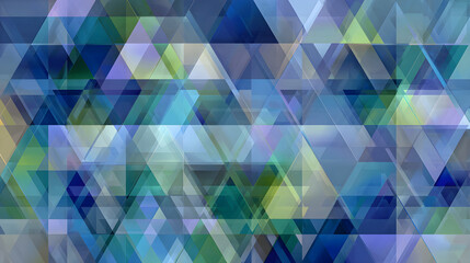 Abstract geometric background featuring overlapping translucent triangles in cool shades of blue and green
