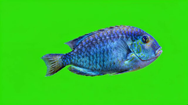 Blue fish material in front of a green screen