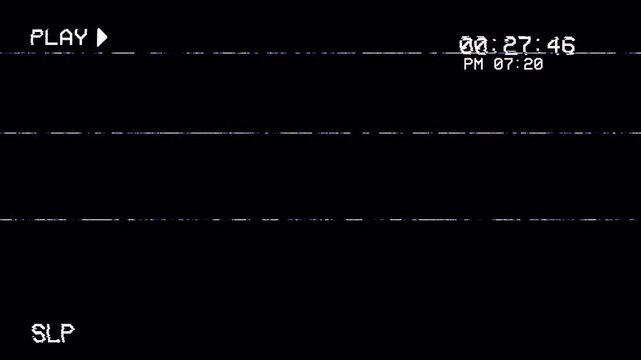 Retro VHS Play Screen Overlay Animation with Distorted Signal Glitch and Tracking Static 4k video animation seamless loop