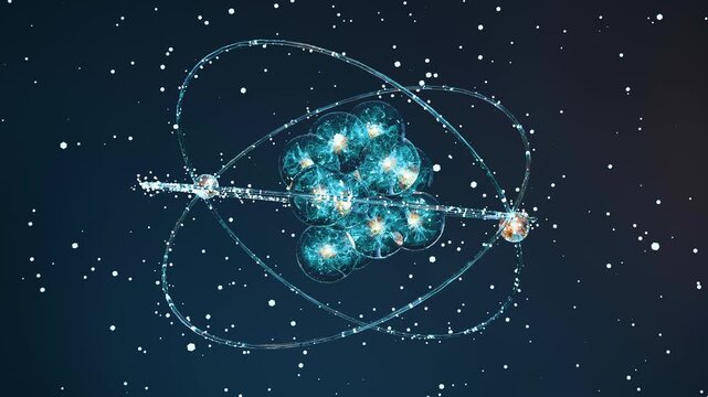 Atom anatomy, Atomic model or structure , alpha channel, electrons orbiting the nucleus particles, Single atom and its electron cloud. Quantum mechanics and atomic, Neutrons and protons, 3d render