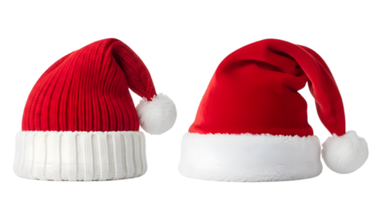 Two santa hats on transparent background for christmas