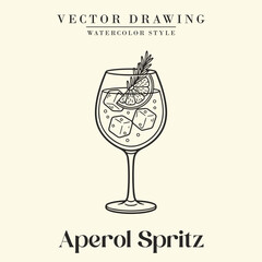 Aperol Spritz Cocktail Black and White Retro Vector Illustration