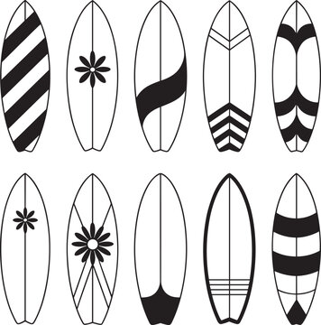 Black and white surfboard with stripes and flowers surfboards patterns
