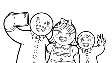 Colorful illustration of happy family taking a selfie on transparent background