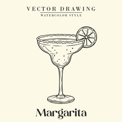 Margarita Cocktail Black and White Retro Vector Illustration