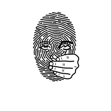 A stark, monochrome icon depicting a large fingerprint covering a mouth, symbolizing silencing, censorship, and the impunity of those who suppress freedom of expression