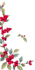 Minimal holly berry sketch on soft cream tone mobile wallpaper, wallpaper, minimalism