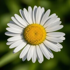 Obraz premium Close-up of a single white daisy flower with a yellow center against a blurred green background.
