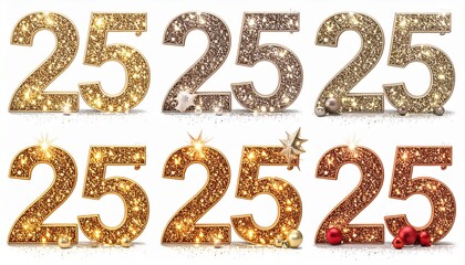 Set of Sparkling Glitter Number 25 for Christmas and Holiday Design