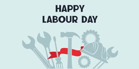 Happy Labour Day Illustration with Worker Tools Helmet and Gear Symbols