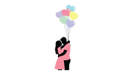 Silhouette Embrace with Hearts: A tender moment of affection is captured in a silhouette, with a couple in a loving embrace, hearts symbolizing love, devotion, and celebration of the occasion.