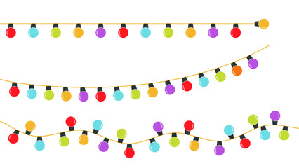 Christmas decoration string lights set for festive border decor on transparent background