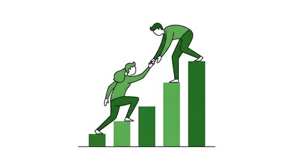 Illustrator depicting teamwork and growth through a collaborative business advancement, showcasing support and partnership