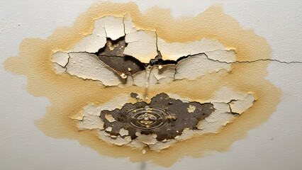 Water Damage on Ceiling from Leakage, Peeling Paint and Cracks