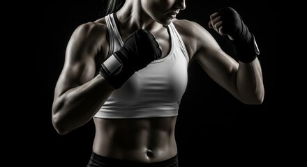 Muscular Female Boxer Ready for Fight