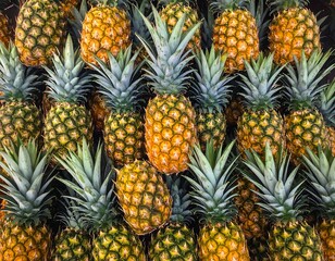 Close-up of numerous, ripe yellow-orange tropical fruits