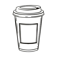  Single Line Takeaway Coffee Cup with Lid and Rectangular Label — Smooth Minimalist Outline Vector Illustration
