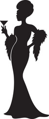 Elegant woman silhouette in a glamorous gown holding a martini glass for a sophisticated evening