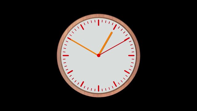 3D Wall Clock with Golden Frame 12 Hours Animated Realistic Analog Timepiece Motion with Hour, Minute and Second Hands for Time Concept, Countdown, Schedule, Deadline and Presentation Videos